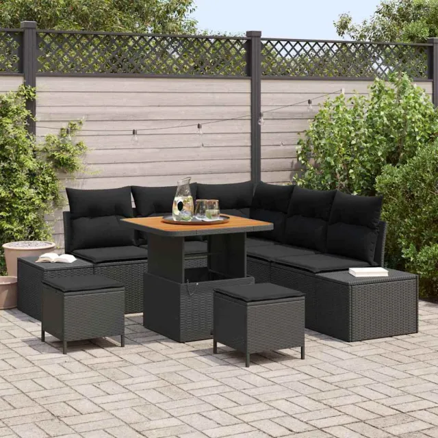 vidaXL Tuinbankenset 8 st Zwart Poly riet, foto 2