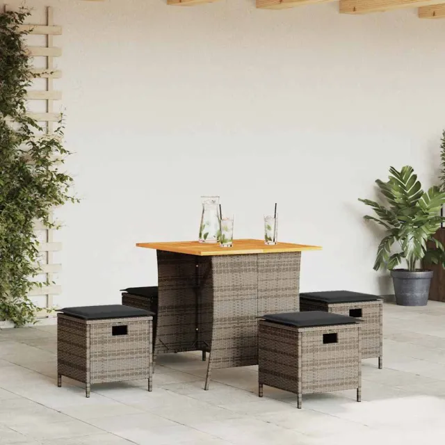 vidaXL 5-delige Tuinset met kussens poly rattan grijs