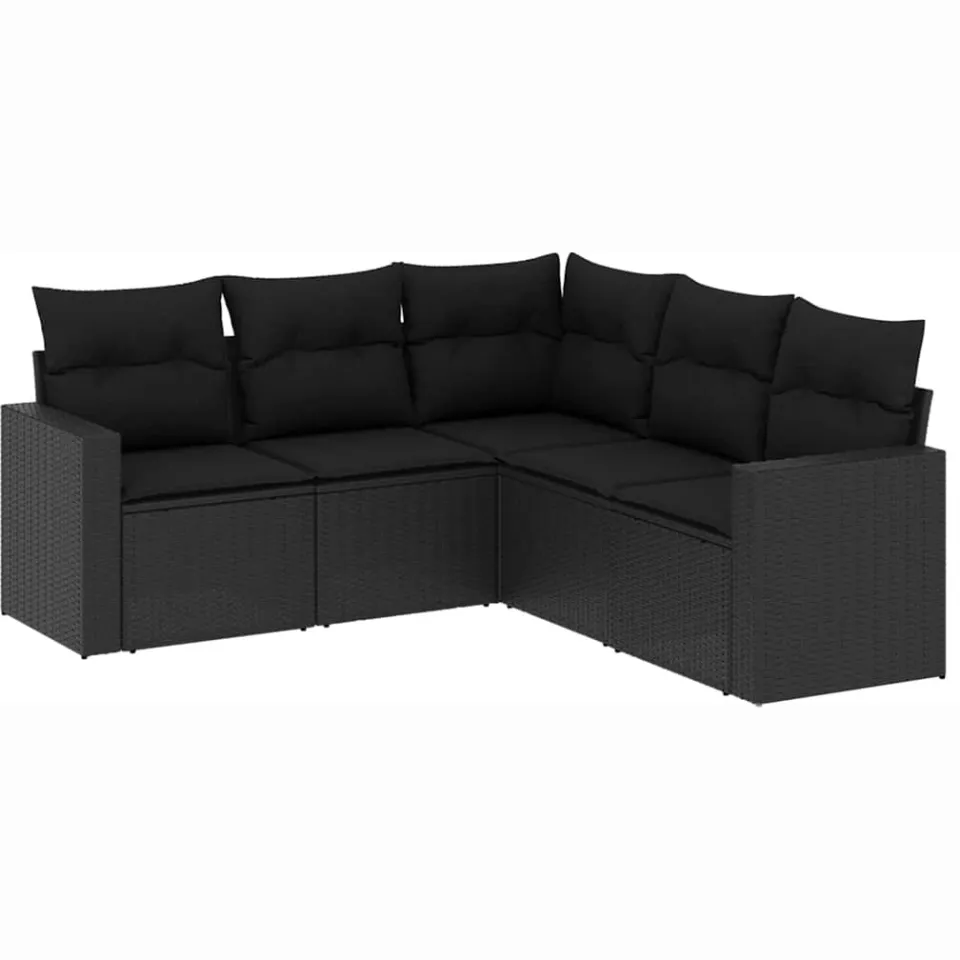 vidaXL 5-delige Loungeset met kussens poly rattan zwart