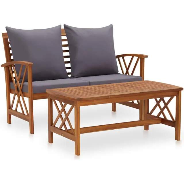 vidaXL 2-delige Loungeset met kussens massief acaciahout Grijs
