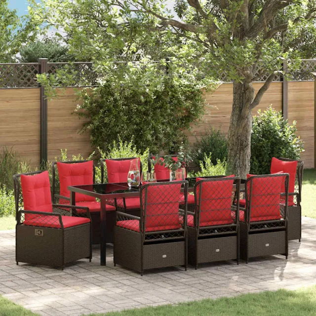 vidaXL Tuin eettafelset 9 st Bruin poly rattan, foto 2
