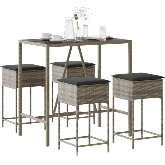vidaXL 5-delige Tuinbarset met kussens poly rattan grijs, foto 2