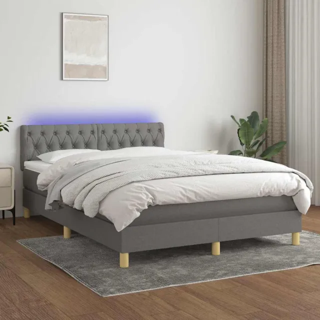 vidaXL Boxspring met matras en LED stof donkergrijs 140x190 cm grijs