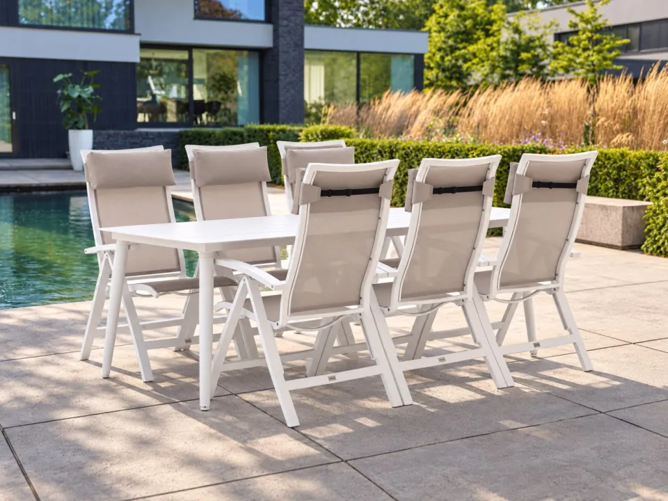 Bellagio tuinmeubelen Bellagio Lugo/Sora 220cm dining tuinset 7-delig verstelbaar wit, foto 5