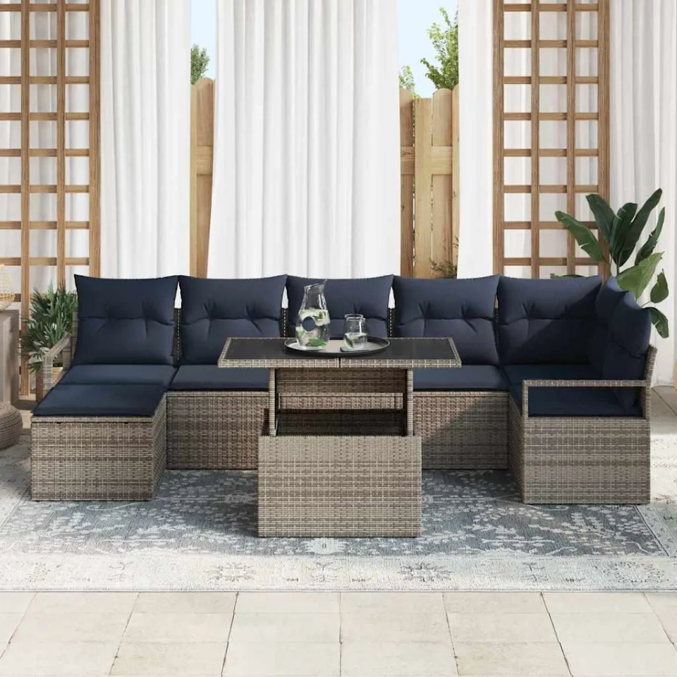 vidaXL Tuin Sofa Set 8 st Grijs en Marineblauw poly rattan, foto 2