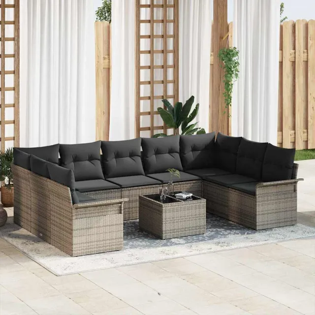vidaXL Tuinbankenset 10 st Grijs poly rattan