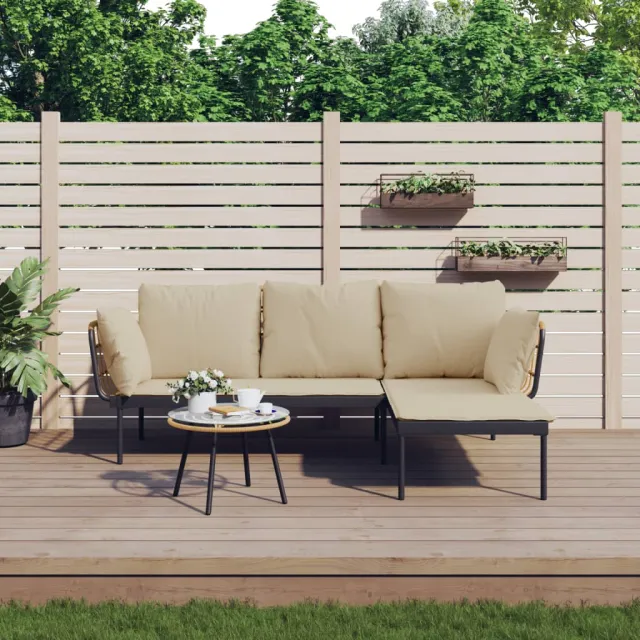 vidaXL 3-delige Loungeset met kussens poly rattan beige, foto 2