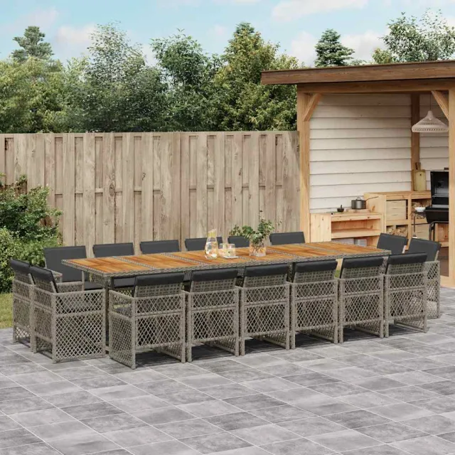 vidaXL 17-delige Tuinset met kussens poly rattan grijs, foto 2