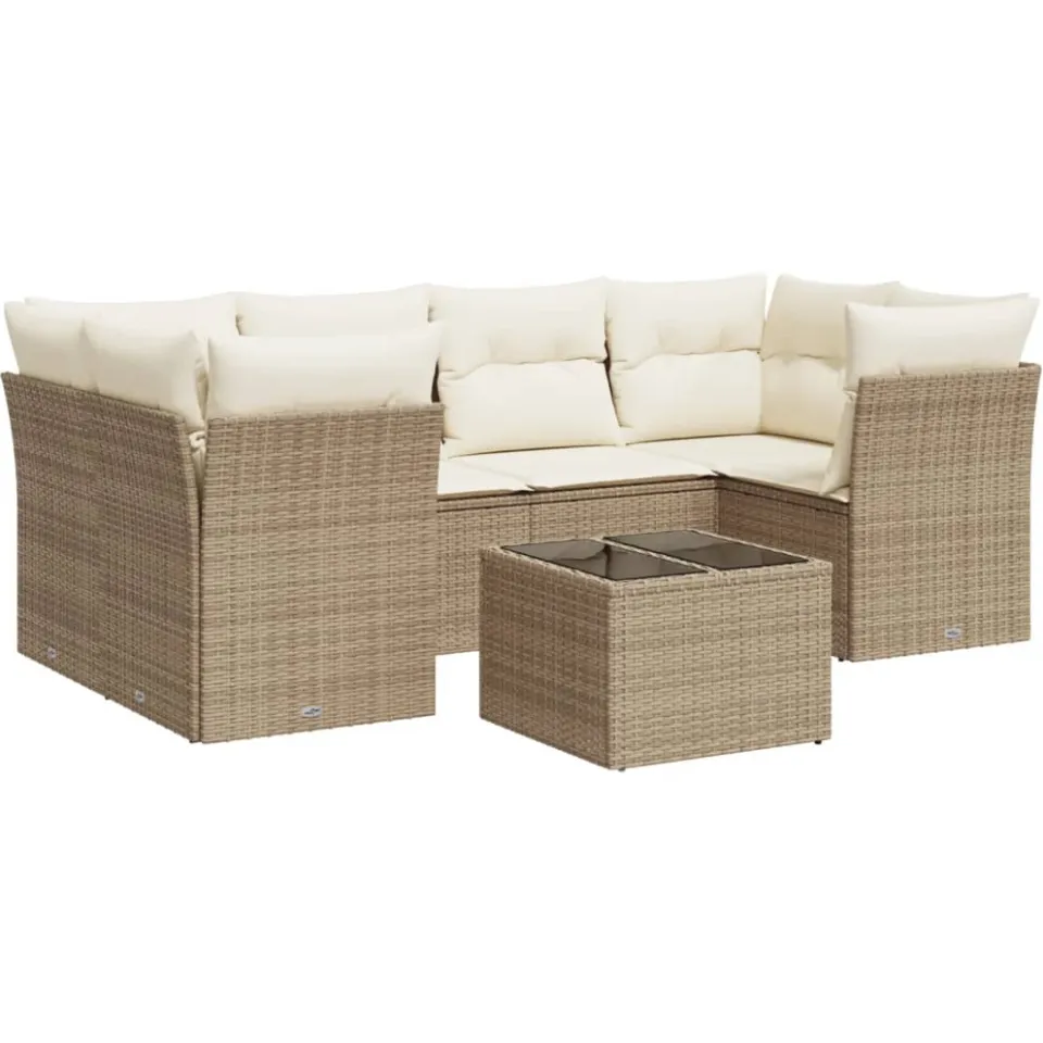 vidaXL 7-delige Loungeset met kussens poly rattan beige