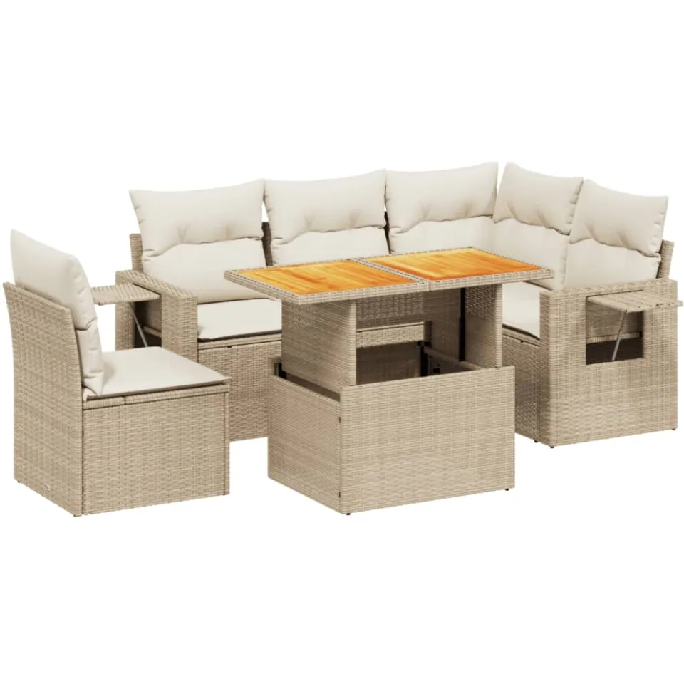 vidaXL 6-delige Loungeset met kussens poly rattan beige, foto 3