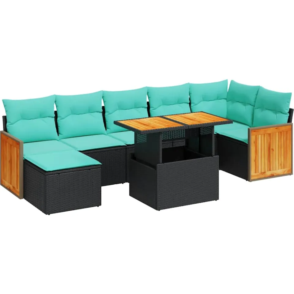 vidaXL 8-delige Loungeset met kussens poly rattan acacia grijs, foto 3