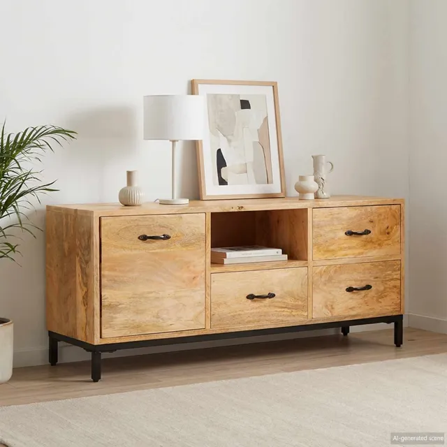 vidaXL Tv-meubels met lade Bruin 110 x 30 x 46 cm Massief Mango Hout, foto 2