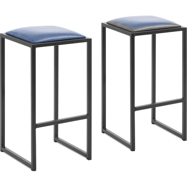 Royal Catering Barkruk - set van 2 - zwart/blauw - met bekleding - Royal Catering Zwart, Blauw