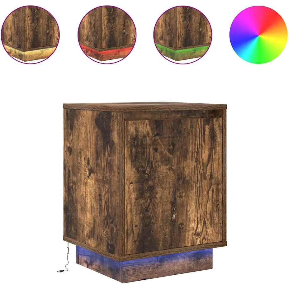 vidaXL Nachtkastje met LED-verlichting 38x34x50cm gerookt eikenkleurig, foto 3