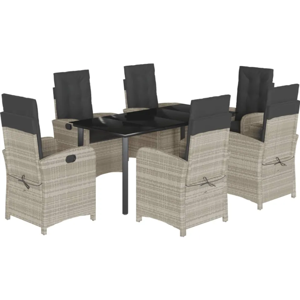 vidaXL 7-delige Tuinset met kussens poly rattan grijs