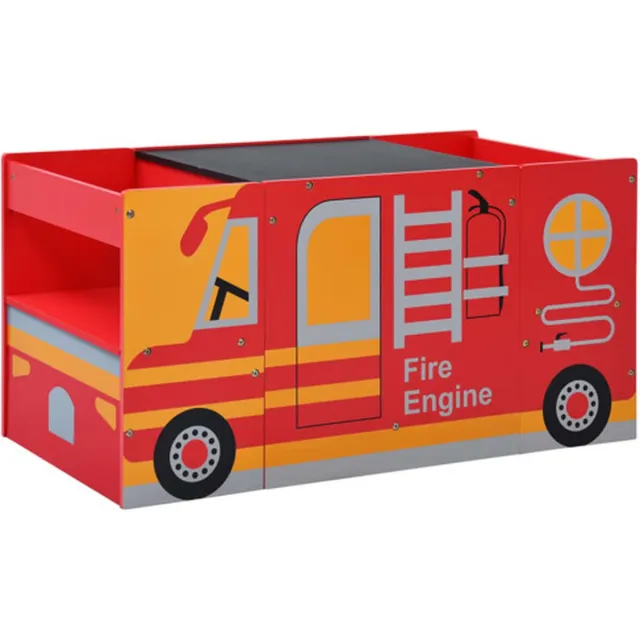 vidaXL 3-delige - Kinderstoelen- en - tafelset - brandweerwagenontwerp - hout rood en zwart
