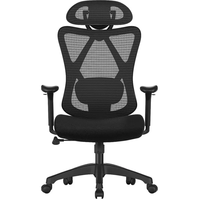 FurnStar Bureaustoel - Ergonomische bureaustoel - Computerstoel - Mesh stoel - Verstelbare lendensteun en hoofdsteun - Maximale belasting 150 kg - Hoogte verstelbaar - Zwart