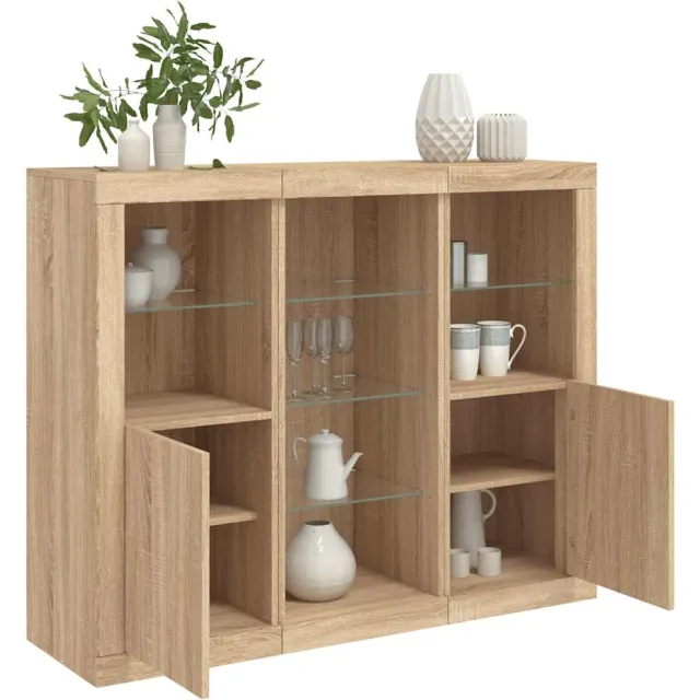vidaXL Dressoirs met LED-verlichting 3 st bewerkt hout sonoma eiken, foto 2
