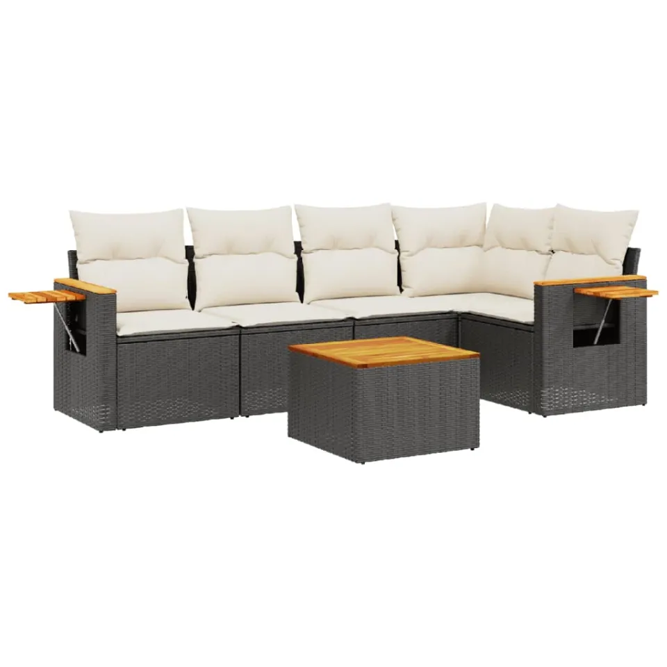 vidaXL 6-delige Loungeset met kussens poly rattan zwart, foto 3