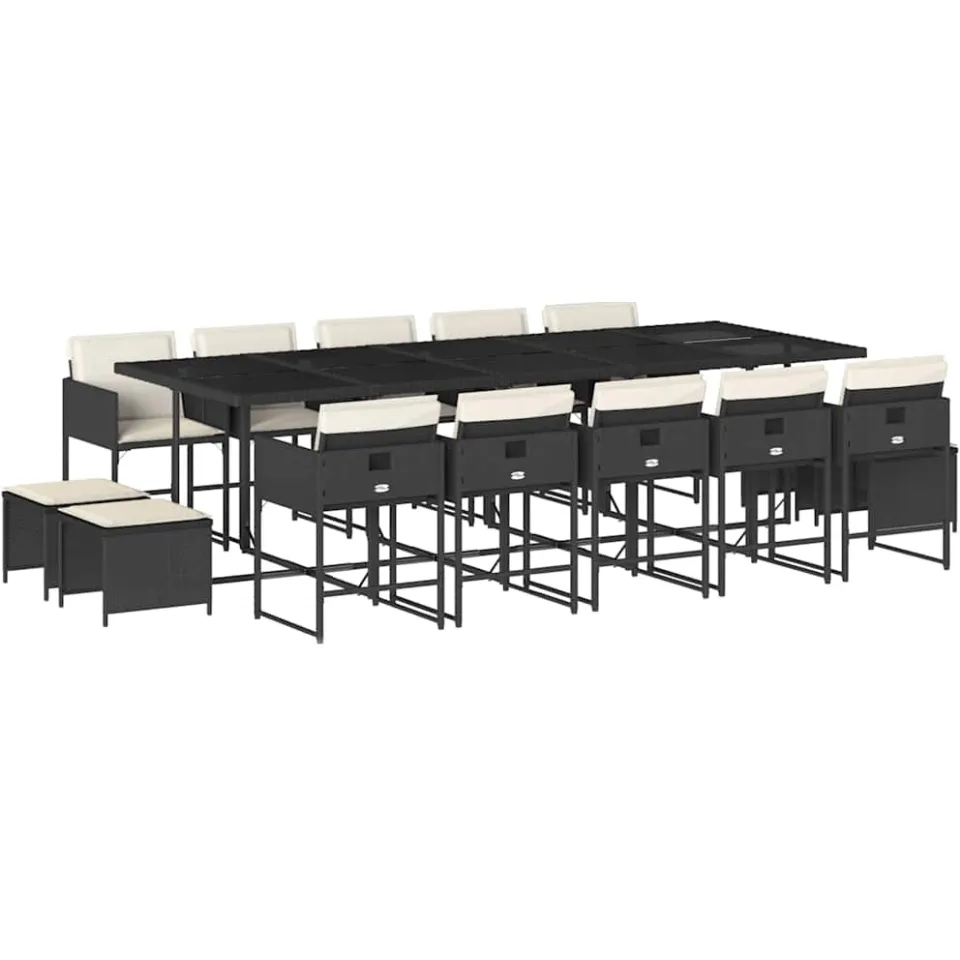 vidaXL 15-delige Tuinset met kussens poly rattan zwart, foto 4