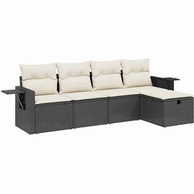 vidaXL 5-delige Loungeset met kussens poly rattan zwart