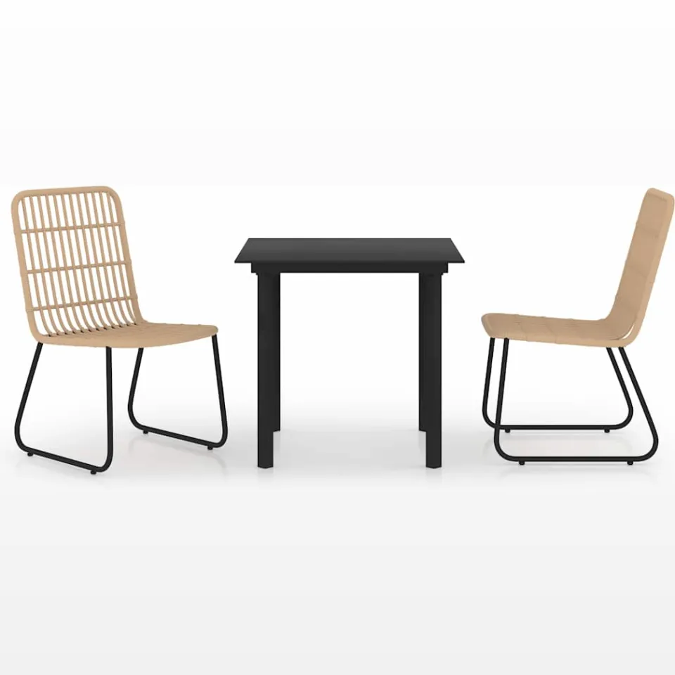 vidaXL 3-delige Tuinset poly rattan en glas bruin, foto 3