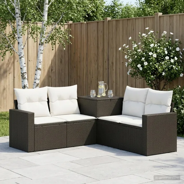 vidaXL Bankstel 5 st Zwart en Cream Wit 182,5 x 182,5 x 85 cm