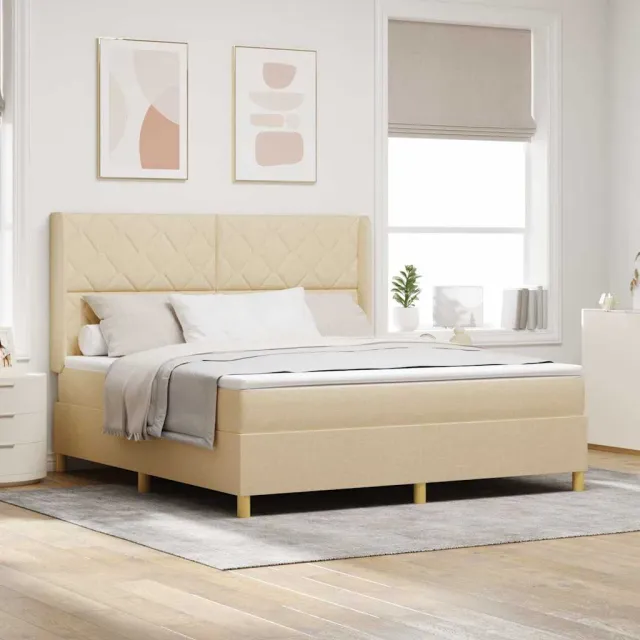 vidaXL Boxspringbed met LED-stripverlichting Crème 180 x 200 cm Stof