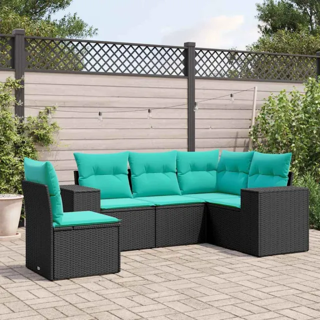 vidaXL 5-delige tuinbankset met kussens van zwart polyrotan, foto 2