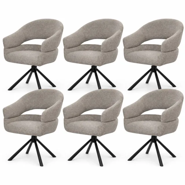 Puur DS4U- Bibi armstoel met terugdraaifunctie - Set van 6 - Taupe - Stof