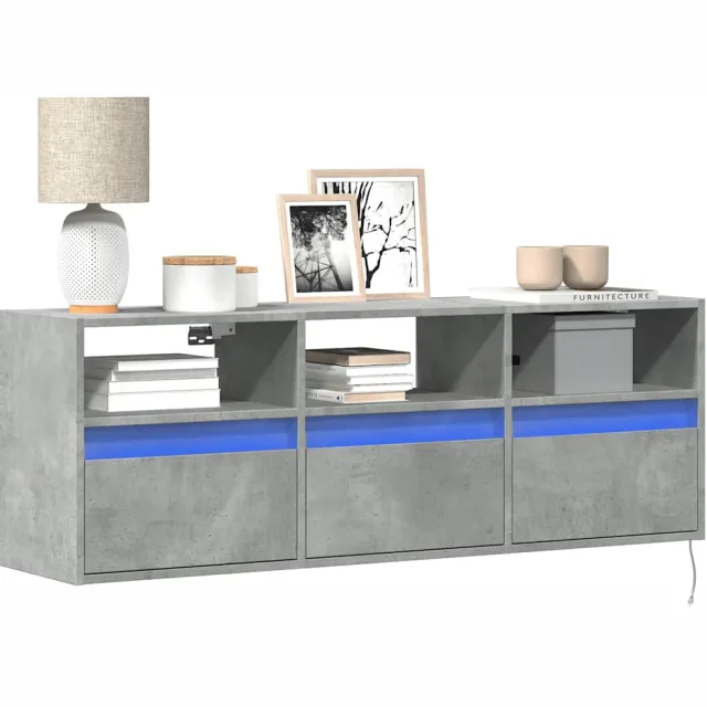 vidaXL Tv-wandmeubel met LED-verlichting 130x31x45 cm betongrijs