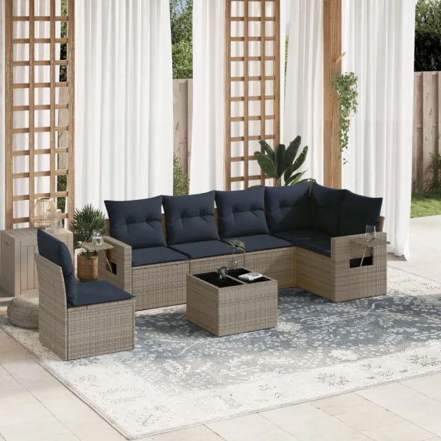 vidaXL 7-delige tuinbankset met kussens, grijs polyrotan, foto 2