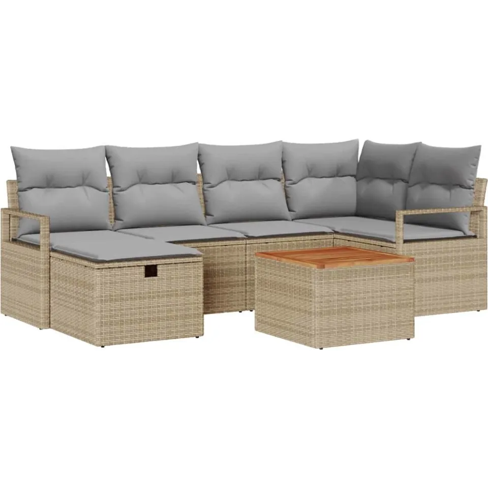 vidaXL Tuinbankenset 7 st Beige poly rattan