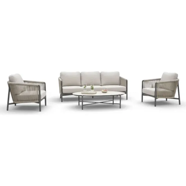 Apple Bee Bora Bora Loungeset 4-delig Nr. 2 | Taupe Rope & Keramiek