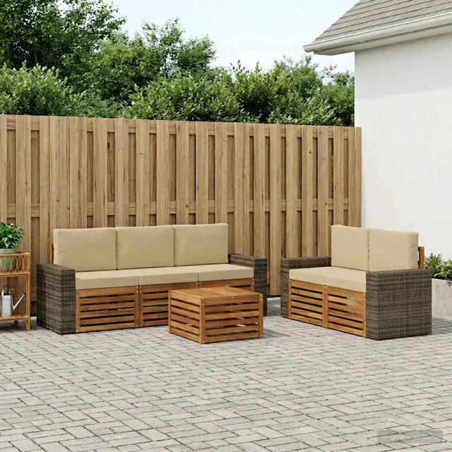 vidaXL Buiten bankenset 6 st 5-zits Natuurlijk en Beige