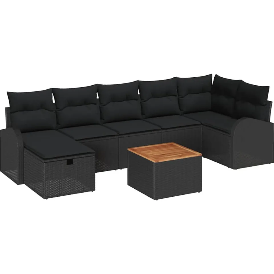 vidaXL Tuinbankenset 8 st Zwart poly rattan, foto 3