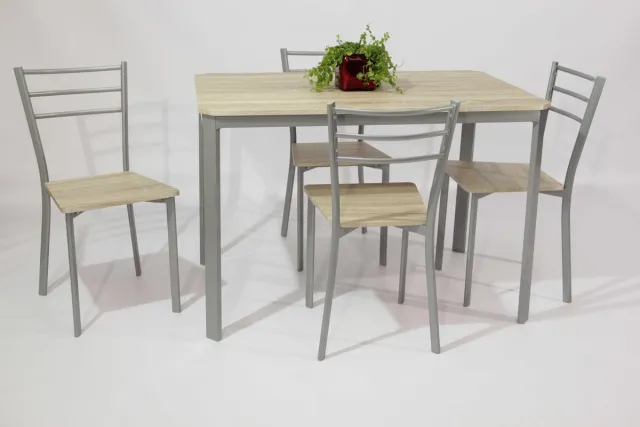 poldimar Tafelset Arena, 4 stoelen - eik decor Bruin|Zilver