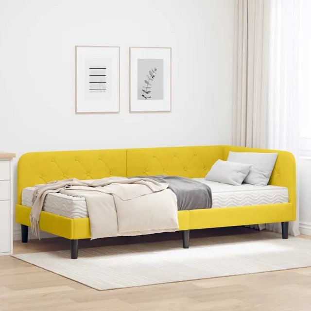 vidaXL Hoekbedframe Geel 90 x 190 cm Fluweel