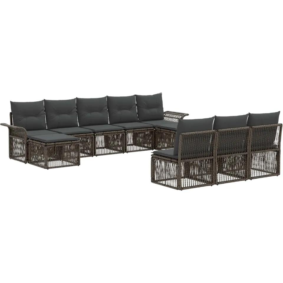 vidaXL Tuinbankenset 10 st 10-zits Grijs poly rattan, foto 3