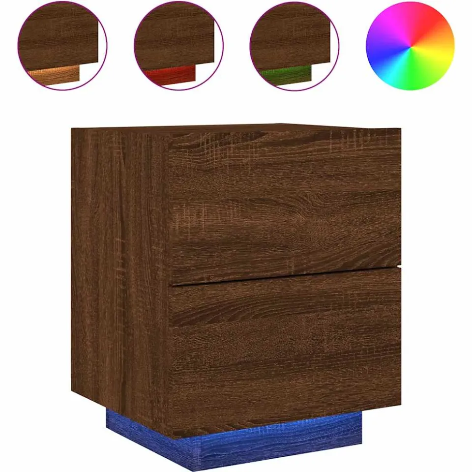 vidaXL Nachtkastje met LED-verlichting bewerkt hout bruin eikenkleur, foto 4