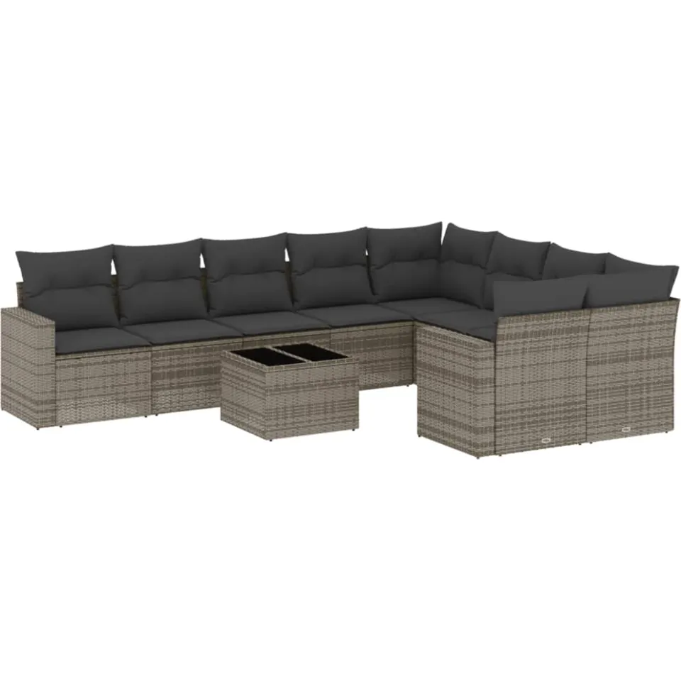 vidaXL 10-delige Loungeset met kussens poly rattan grijs, foto 3