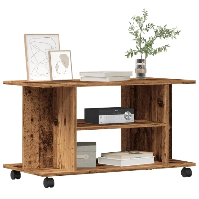 vidaXL Tv-meubel met wieltjes 80x40x45 cm bewerkt hout oud houtkleurig bruin, foto 2