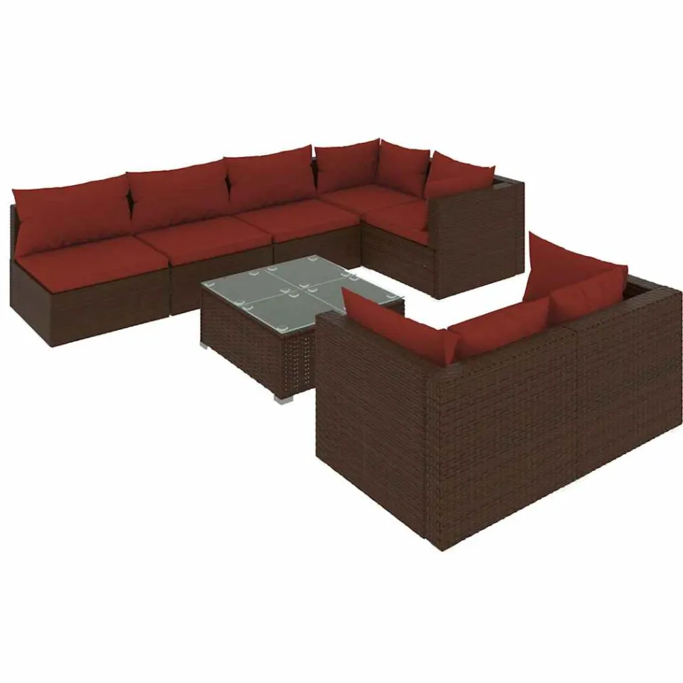vidaXL 8-delige Loungeset met kussens poly rattan bruin, foto 4