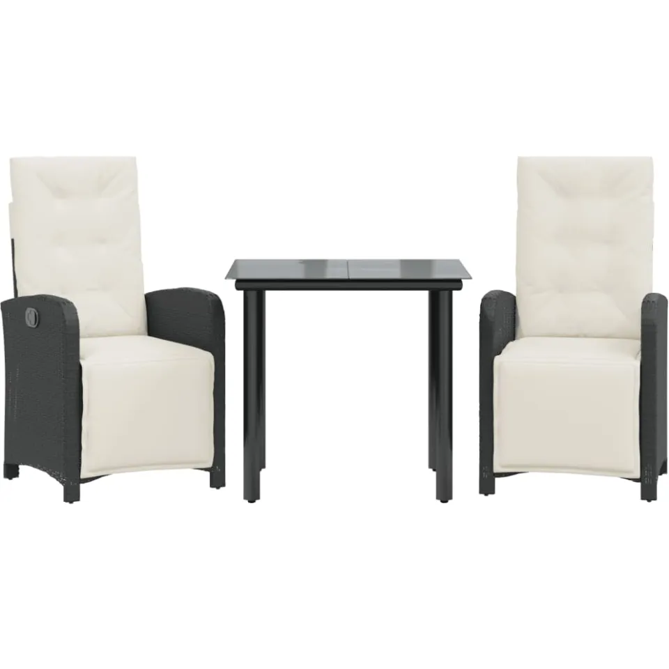 vidaXL 3-delige Bistroset met kussens poly rattan zwart, foto 3