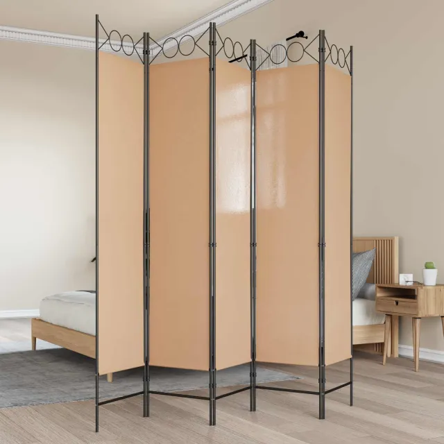 vidaXL 5-Panel Room Divider Beige 200 x 200 cm Stof, foto 2