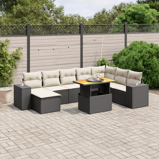 vidaXL 9-delige Loungeset met kussens poly rattan zwart, foto 2