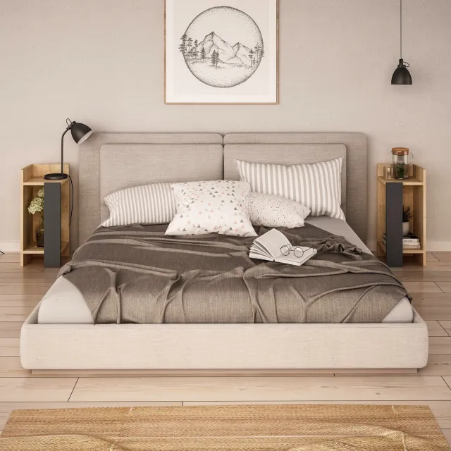 Skye Decor , Nachtkastje, Elos - Oak, Anthracite, Gemelamineerde spaanplaat, Eiken & Antraciet, 25 x 27 x 60 cm OakAnthracite