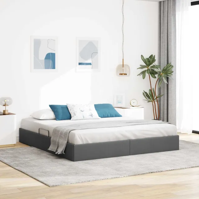 vidaXL Ottoman Bedframe met opslag Donkergrijs 160 x 200 cm Stof