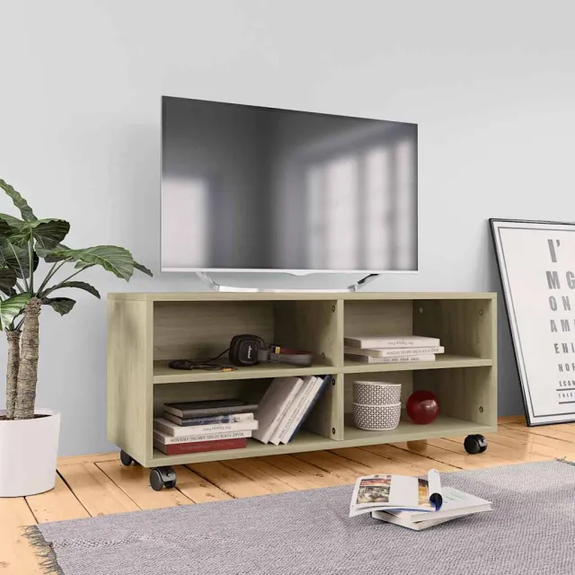 vidaXL Tv-meubel met wieltjes 90x35x35 cm bewerkt hout sonoma eiken, foto 2