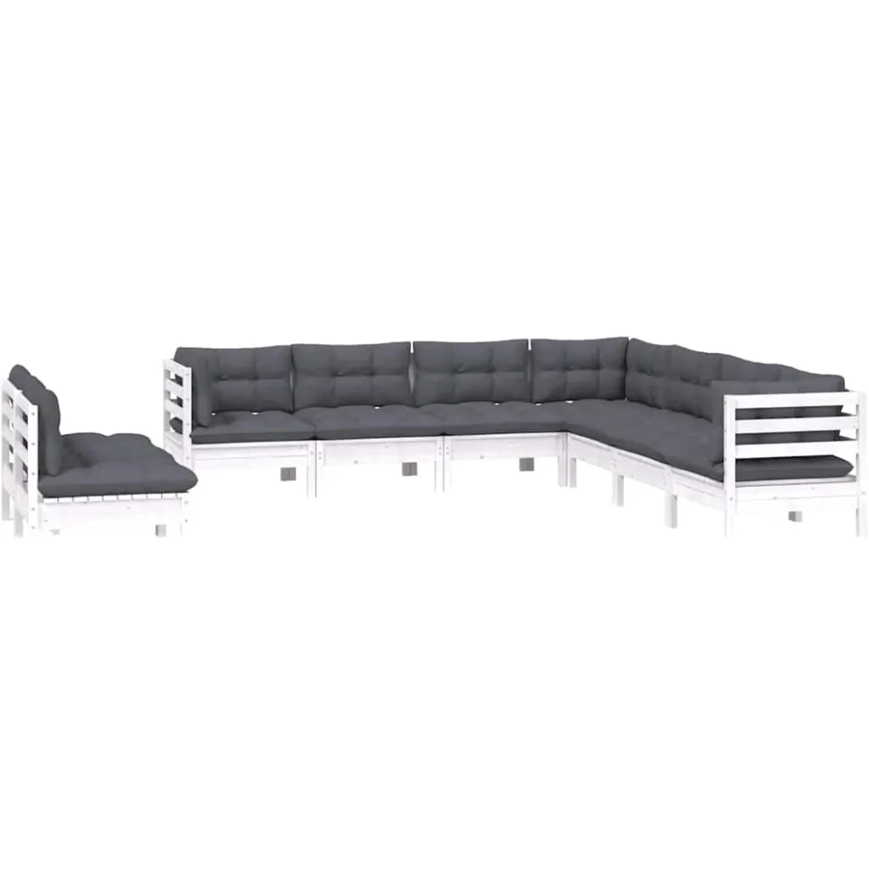 vidaXL 9-delige Loungeset met kussens massief grenenhout wit